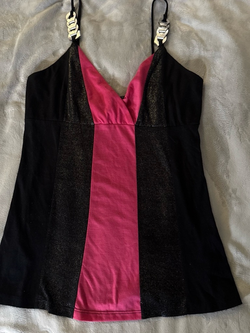 Y2K Black & Pink Chain Strap Cami Tank Top Small